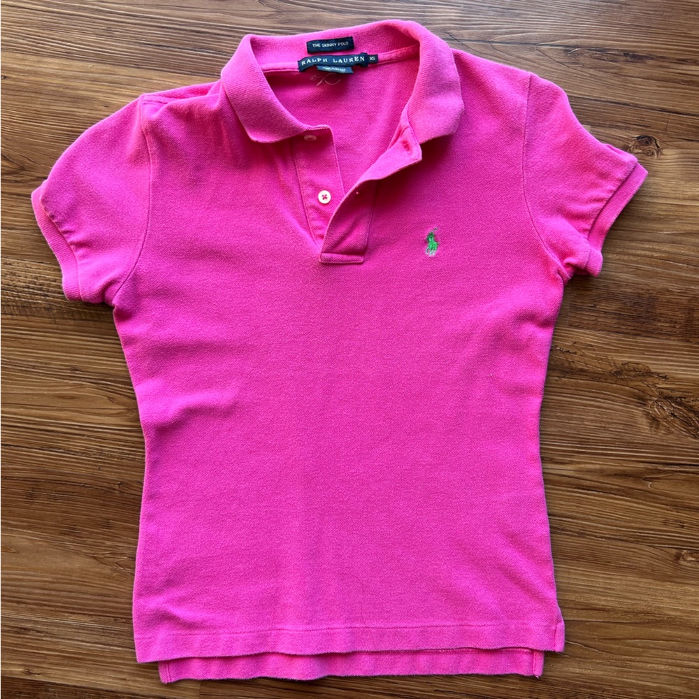 2000s Ralph Lauren the skinny Fit Polo Shirt XS - x-small Pink green